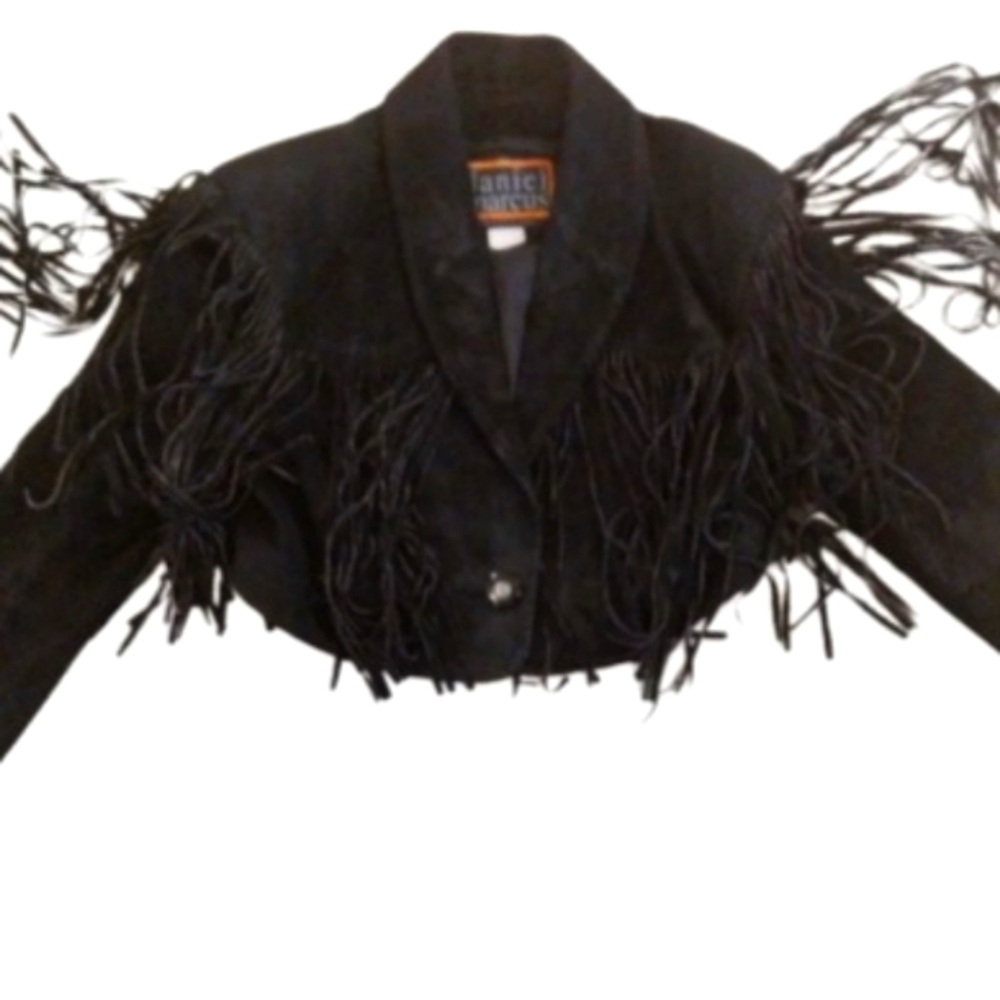Vintage 1977 Daniel Marcus Suede Bolero Cropped Fringe Trim Jacket 14-Small